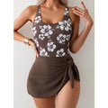 Maillot robe 1 pièce floral bas uni